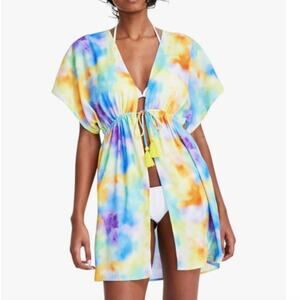 Miken Tie Dye Tie Front Cover up blue yellow purple - XL